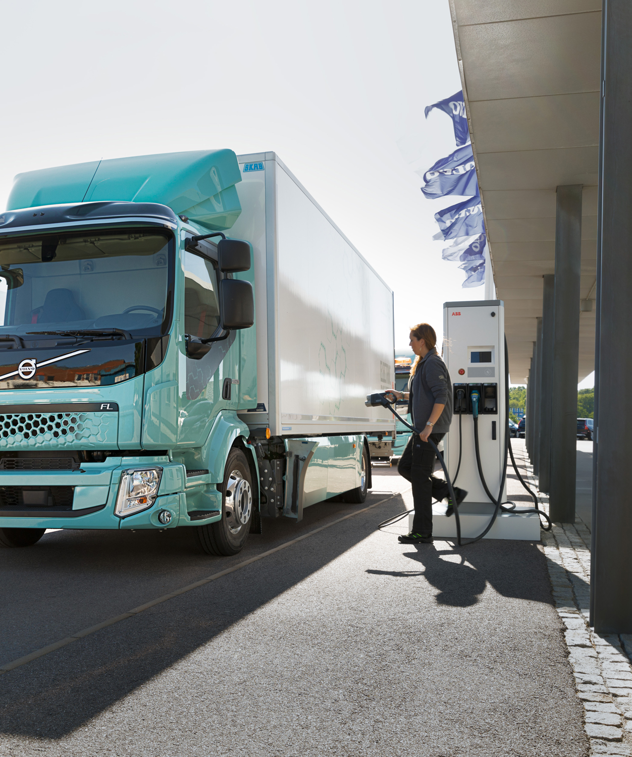 Electric Volvo truck is charging